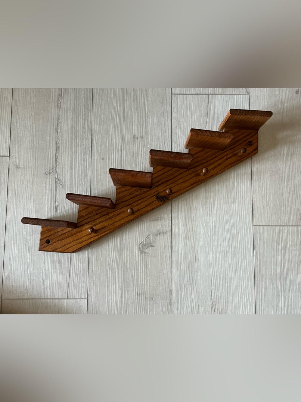 Wooden Wall Rack in Warm Brown - Home Wall Decor, MCM stair curio shelf